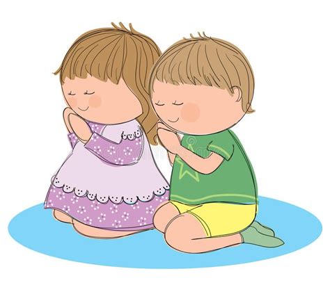 Praying children. Hand drawn picture of two children praying. Illustrated in a l , #AFFILIATE, # ...