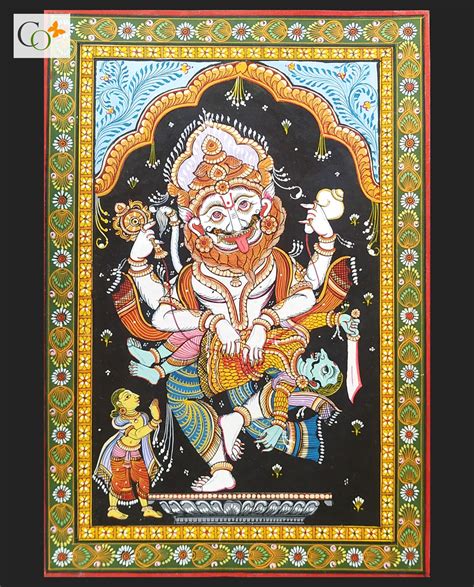 Black Narasimha Killing Hiranyakasyap Painting - CRAFTS ODISHA