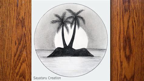 Scenery Drawing in a Circle | Easy Sunset Scenery Drawing with Pencil Step by step