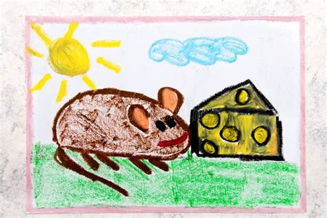 Drawing: Adorable Little Mouse Eating Yellow Cheese with Holes Stock ...