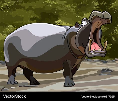 Cartoon big hippo with open mouth Royalty Free Vector Image