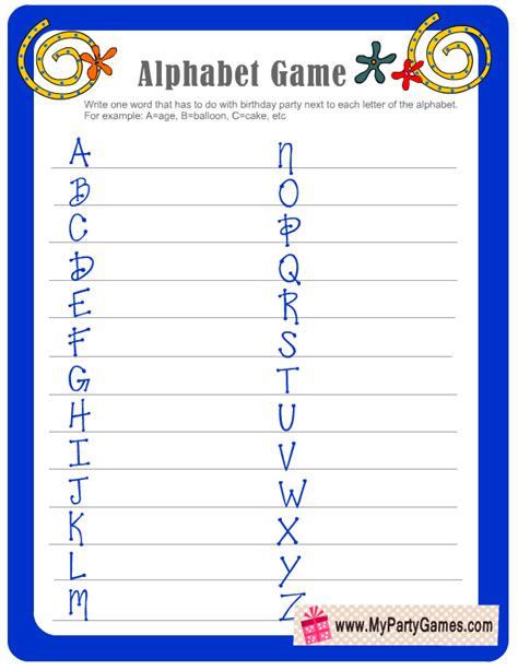 Free Printable Birthday Alphabet Game