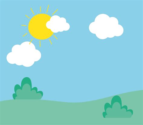 background landscape field bush clouds sun sky cartoon 1836998 Vector ...