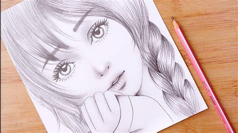 Pencil sketch || How to draw Cute Girl Face – step by step || Drawing Tutorial for beginners ...