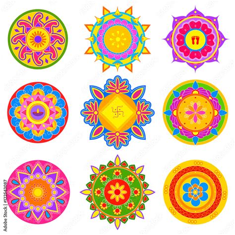 Collection of colorful rangoli pattern for India festival decoration Stock Vector | Adobe Stock