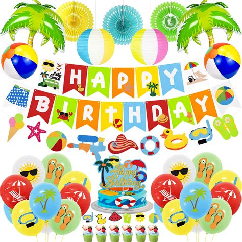 Buy Summer Beach Party Decorations, Beach Theme Pool Birthday Party Supplies Including Birthday ...