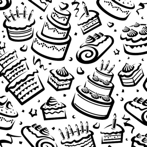 Premium Vector | Cake pattern background set. Collection icon cake. Vector