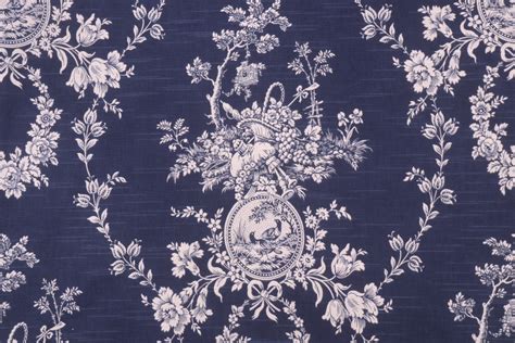 Waverly Country House Toile Printed Cotton Drapery Fabric in Indigo Blue