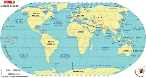 World Map Showing Seas - Cherey Benedicta