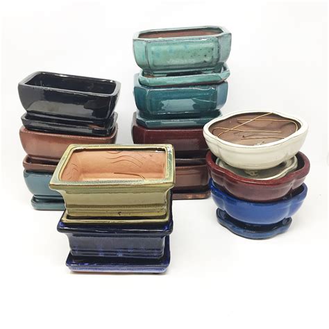 6" Glazed Ceramic Bonsai Pot & Matching Humidity Tray - BonsaiOutlet.com