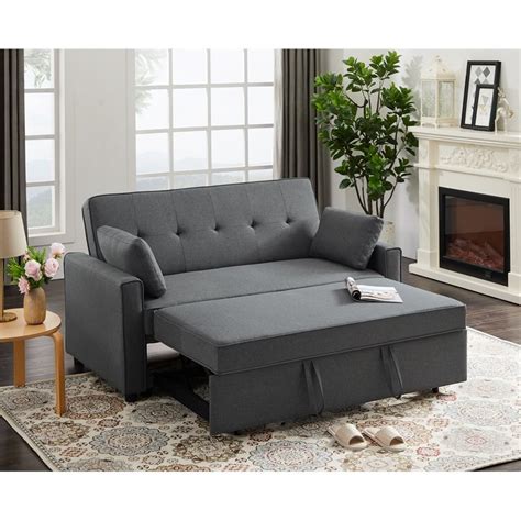 Devion Furniture Fabric Loveseat Pull out Sleeper Sofa Bed-Gray ...