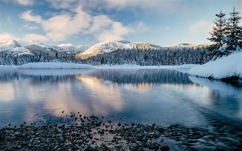 landscape, Photography, Nature, Lake, Mountains, Forest, Morning, Sunlight, Snow, Winter ...