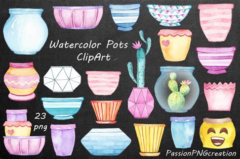 Watercolor Flower Pots clipart By PassionPNGcreation | TheHungryJPEG