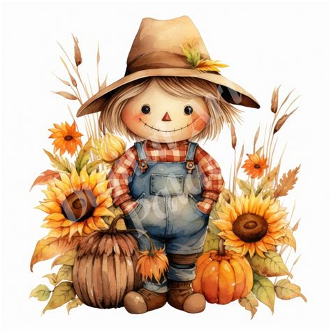 Cute Scarecrow Clipart Bundle, Fall Autumn Thanksgiving Clipart, Jpgs, Instant Digital Download ...