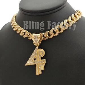 Gold PT Lil Baby 4PF Pendant & Iced Box Lock Cuban Choker Chain Hip Hop ...