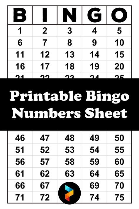 Bingo Numbers Sheet - 10 Free PDF Printables | Printablee