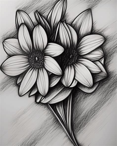 Beautiful Flowers Pencil Drawing Fine Art Drawing · Creative Fabrica