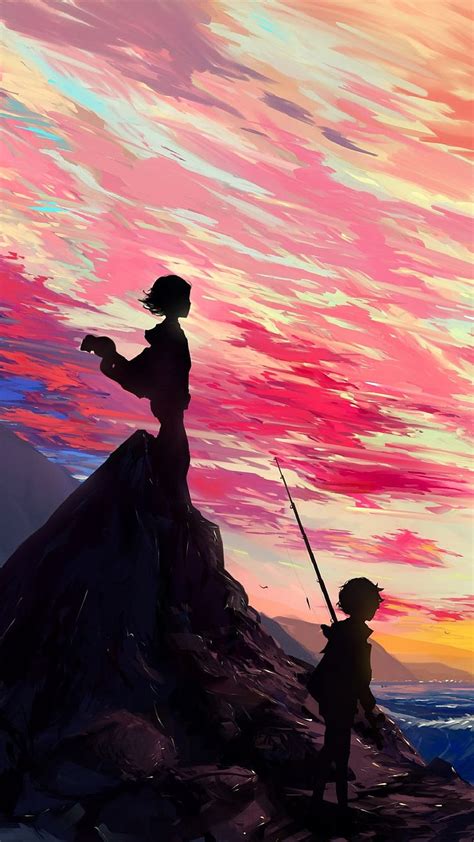 Beautiful anime , girl and boy, sea, clouds, sunset, anime boy sunset HD phone wallpaper | Pxfuel