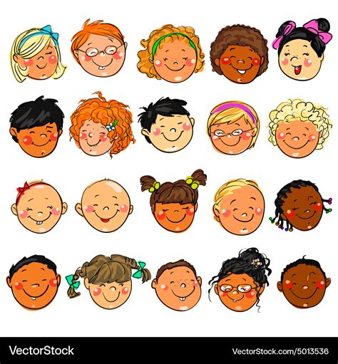 Happy kids faces hand drawn clip-art Royalty Free Vector