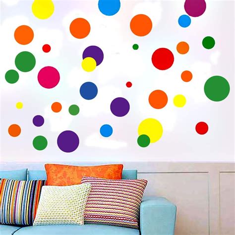 Creative Dots Wall Decals Primary Colors Dots Decals Rainbow Colors Polka Dot Decor Kids Wall ...