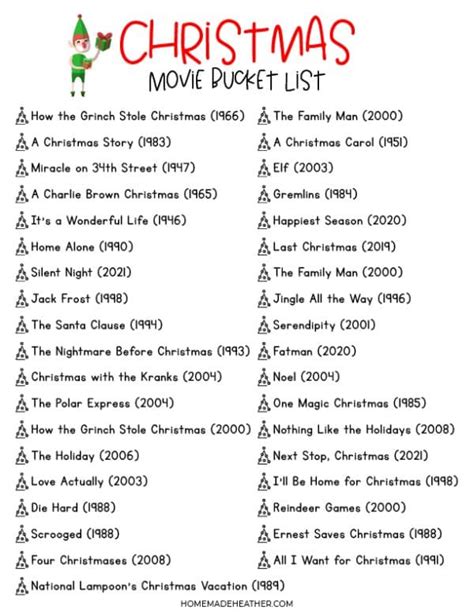 Christmas Movie Bucket List Printable » Homemade Heather