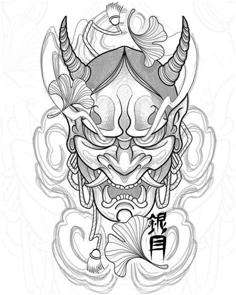 Samurai Mask Tattoo Stencil