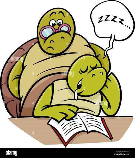 sleeping turtle on lesson cartoon Stock Photo - Alamy