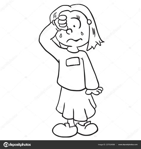 Simple Black White Little Girl Crying Cartoon ⬇ Vector Image by © ainsel | Vector Stock 227024066