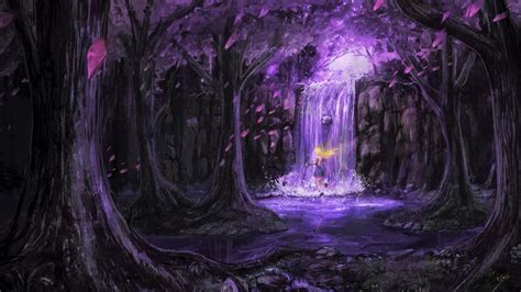 Purple Forest, Scenic, Fairy, Anime Girl, Waterfall, - Magical ...