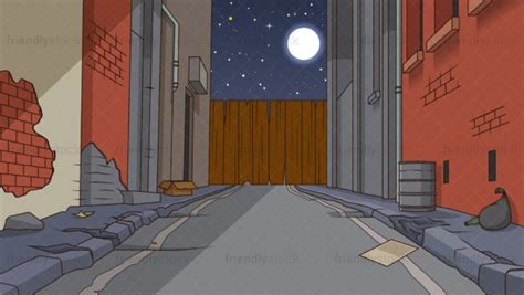 Dangerous Shady Alley At Night Background Cartoon Vector Clipart - FriendlyStock