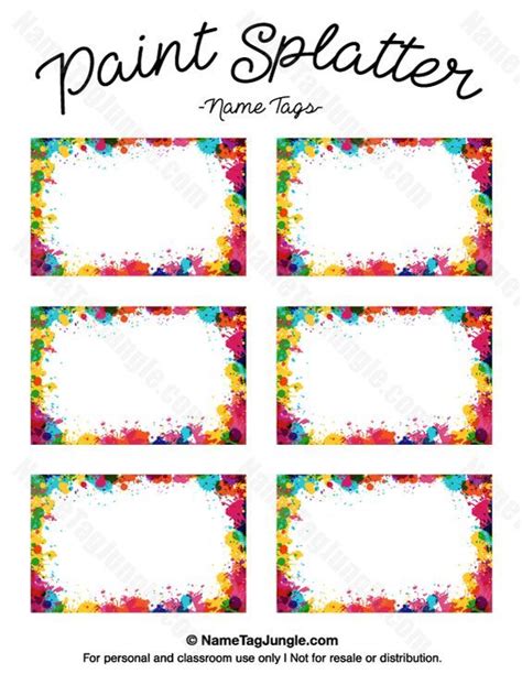 Free printable paint splatter name tags. The template can also be used for creating items like ...