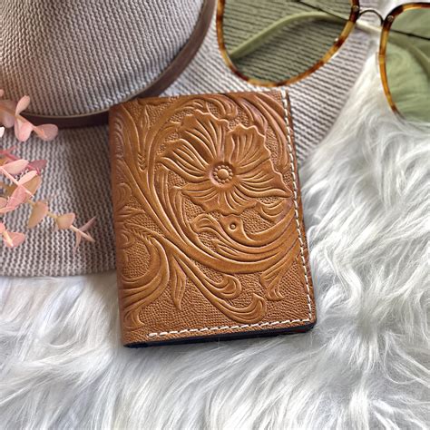 Tooled leather credit card holder • credit card wallet • gifts for her