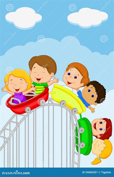 Cartoon Kids Riding Roller Coaster Stock Vector - Illustration of brave, kids: 34606201