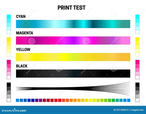 Print Test CMYK Calibration Illustration with Color Test for Cyan, Magenta, Yellow, Black and ...