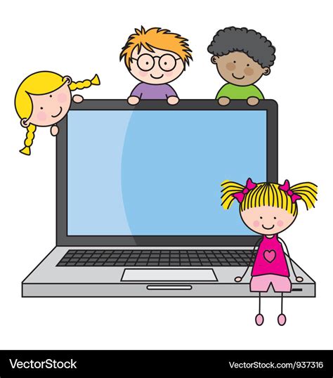 Children with a computer Royalty Free Vector Image