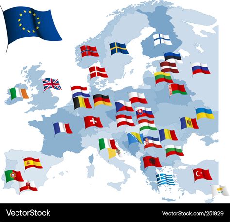 European country flags and map Royalty Free Vector Image