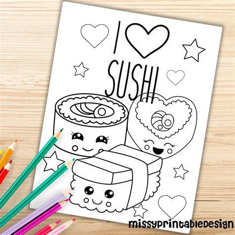 Kawaii Sushi Coloring Pages for Kids Printable Sushi Coloring - Etsy