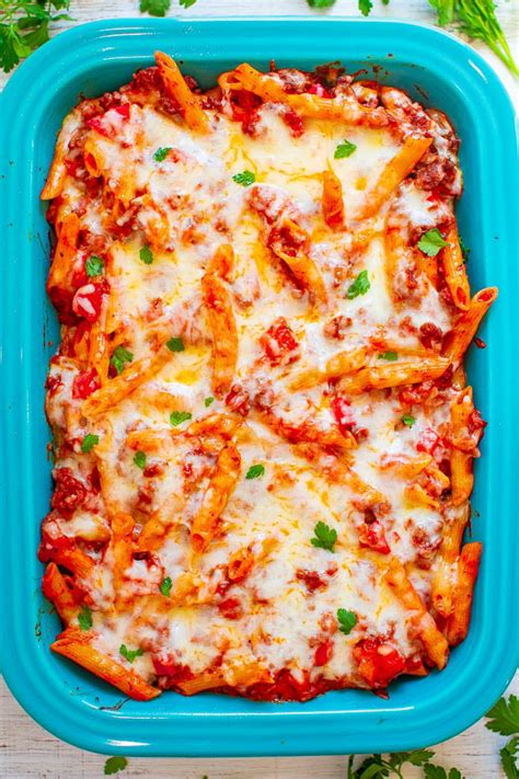 Cheesy Ground Beef Pasta Casserole - Averie Cooks