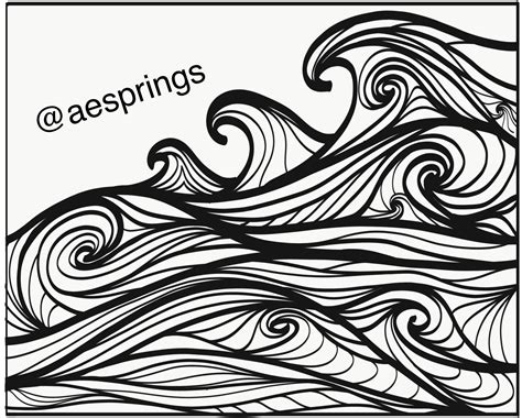 Ocean Waves Line Art Doodle