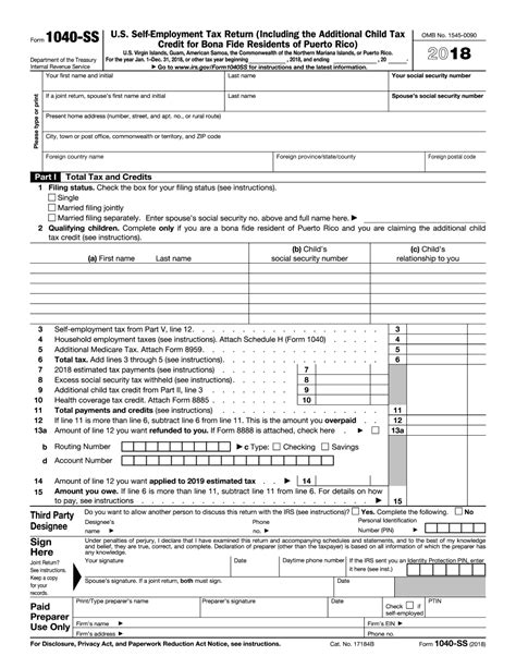 Fillable IRS Form 1040-SS 2018 - 2019 - Online PDF Template