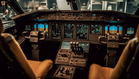 Inside cockpit, engineer working on airplane control panel and speedometer generated by AI ...