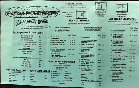 Menu at Philly Grille restaurant, Huntington Beach, Beach Blvd