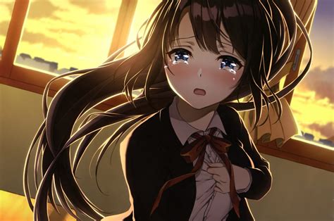 Anime Girl, Crying, Classroom, Sad Face, Brown Hair, - Sad Anime Girl Crying - 2560x1700 ...