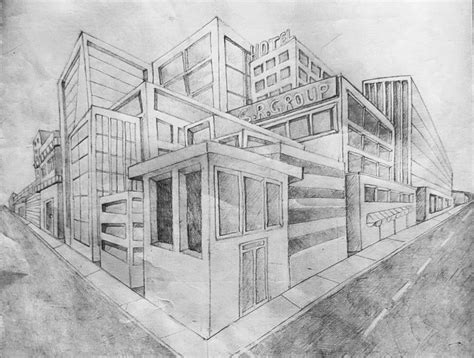 Two - point perspective drawing (cityscape)