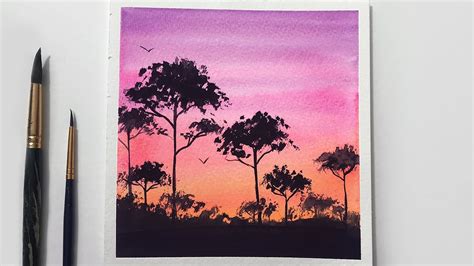 Watercolor Sunset Tutorial For Beginners Step by Step - YouTube