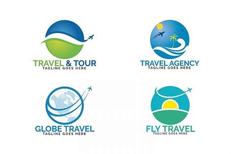 Travel logos set design. Ticket agency and tourism (176319) | Travel logo, Logo set, Travel globe