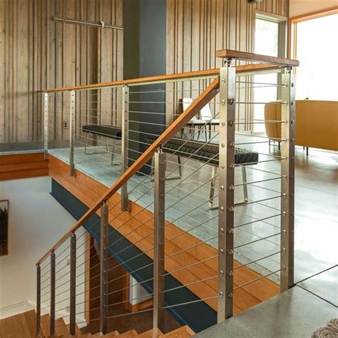 Indoor Stairwell Cable Railing Use Stainless Steel Square Post Design