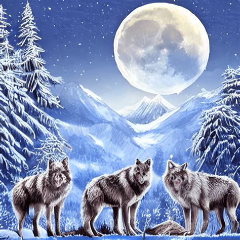 Mountain Wolf Pack at Moon · Creative Fabrica