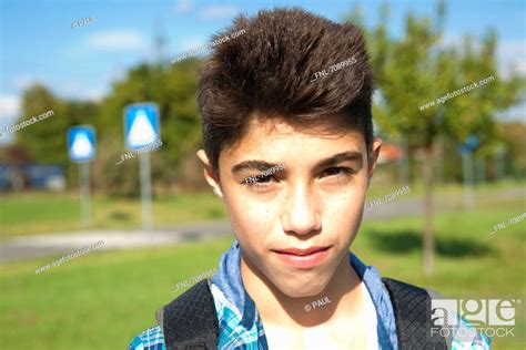 Boy in front of traffic signs, portrait, Stock Photo, Picture And Rights Managed Image. Pic. FNL ...