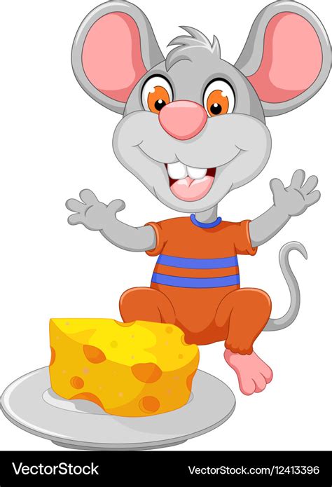 Funny mouse cartoon eating cheese Royalty Free Vector Image